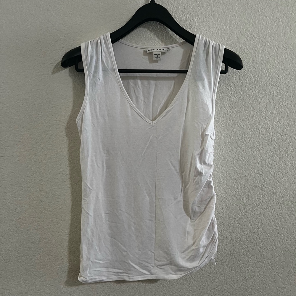 Banana Republic White V-Neck Ruched Side Tank